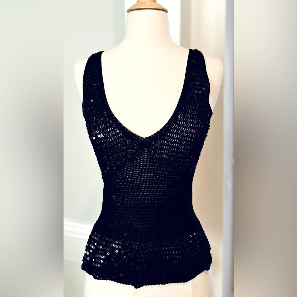 Michael Kors Black Cami Sequin Shimmer Shine Party Sleeveless V Neck Tank Top